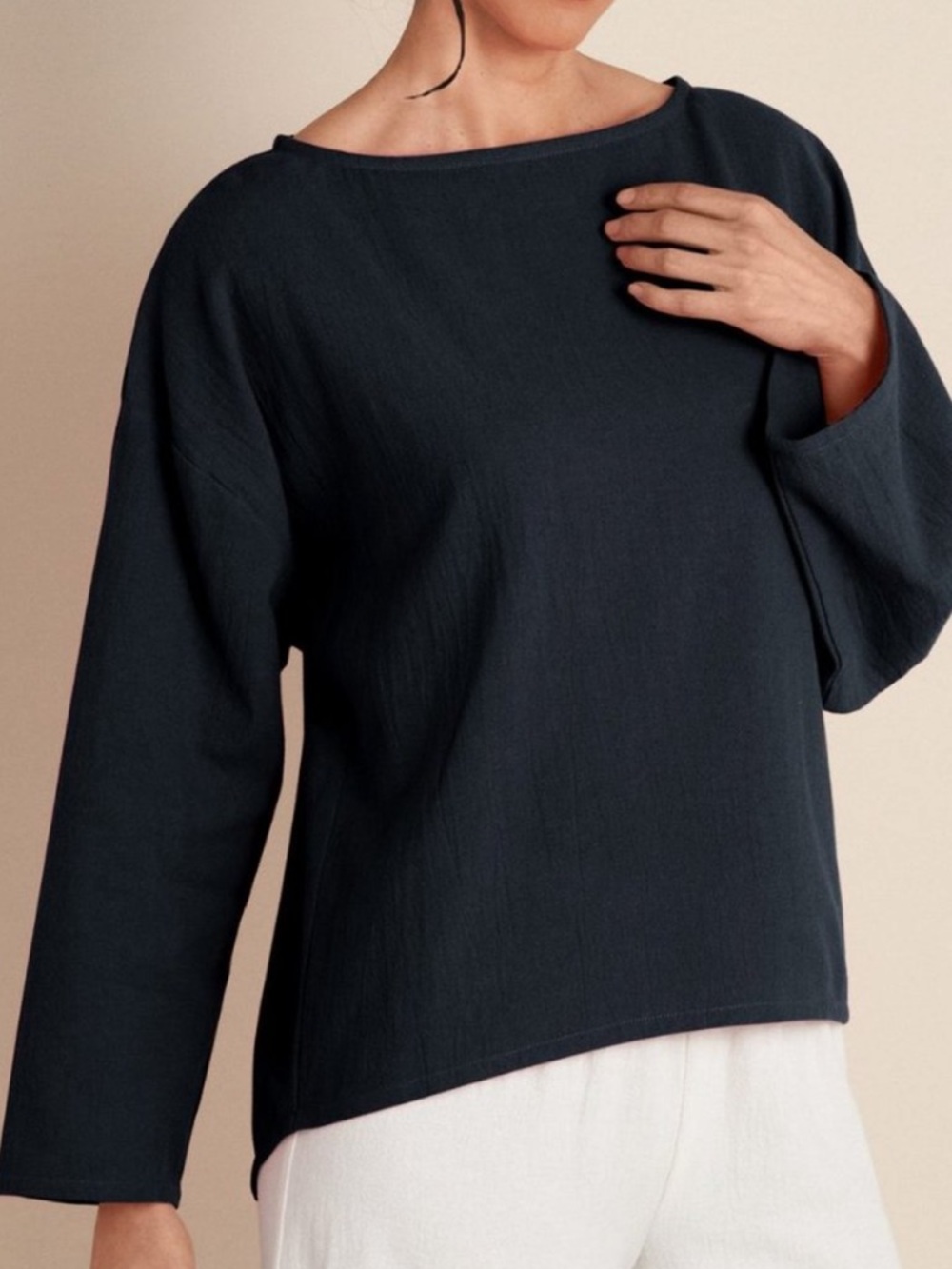Soft Surroundings Gaze Pullover Top Long sleeves Black 100% cotton Women's LP